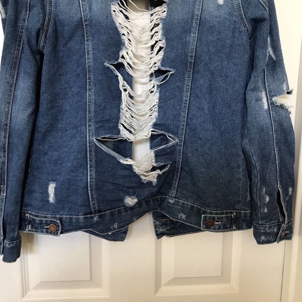 BBJ Los Angeles Distressed Destroyed Jeans Jacket Size Small Boom Boom Jeans - Picture 10 of 11